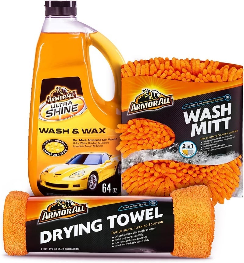 Armor All Car Wash Kit, Includes Car Wash Soap, Wash Mitt & Microfiber Towel (3 Piece Kit) - Image 1